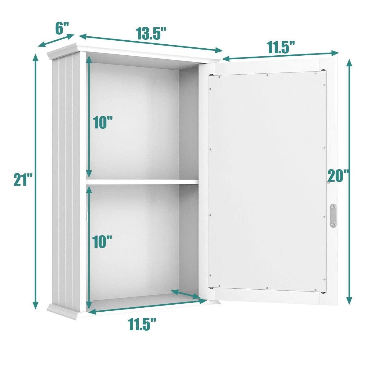 Mirrored White Bathroom Cabinet Single Door Storage