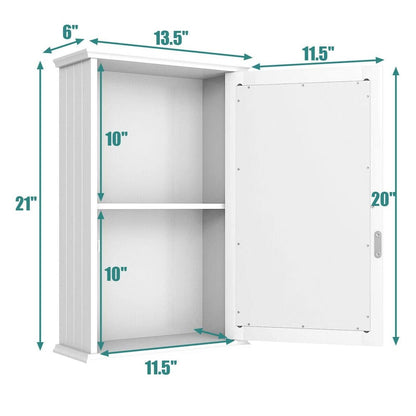 Mirrored White Bathroom Cabinet Single Door Storage