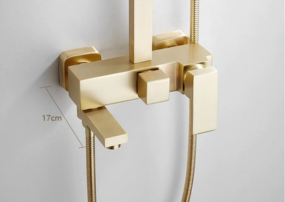 Juno Luxury Brushed Gold Wall Shower Mixer & Handheld Shower