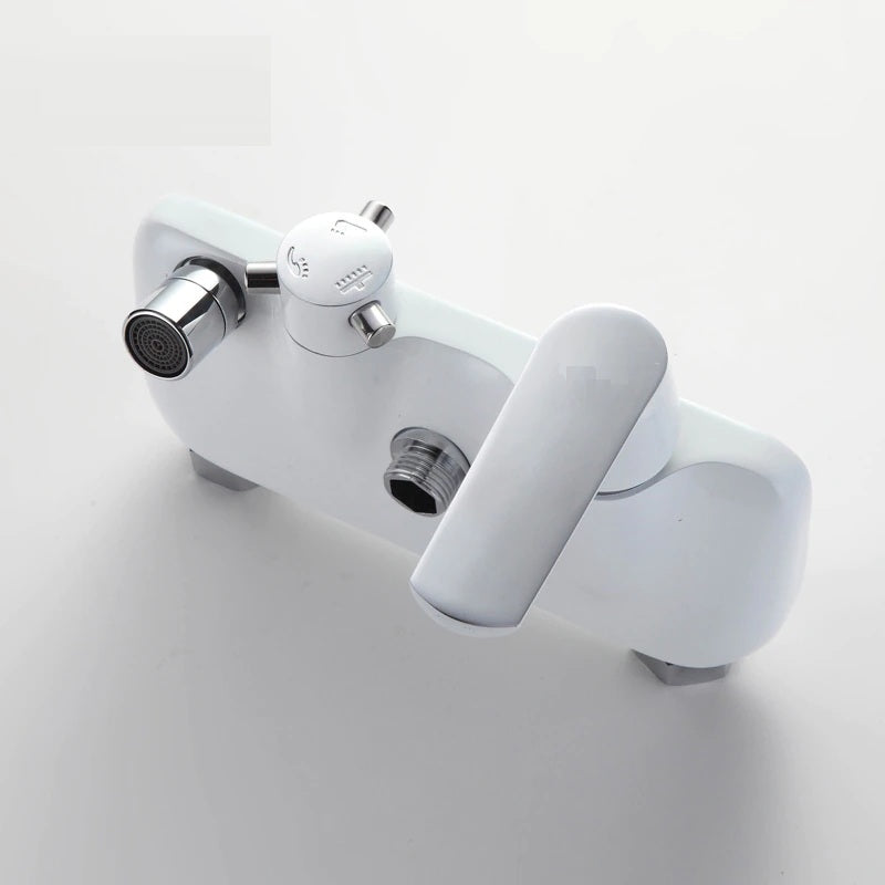 Juno Modern White & Chrome Adjustable Shower Bar with Single Handle 3 Way Shower Mixer Faucet Set