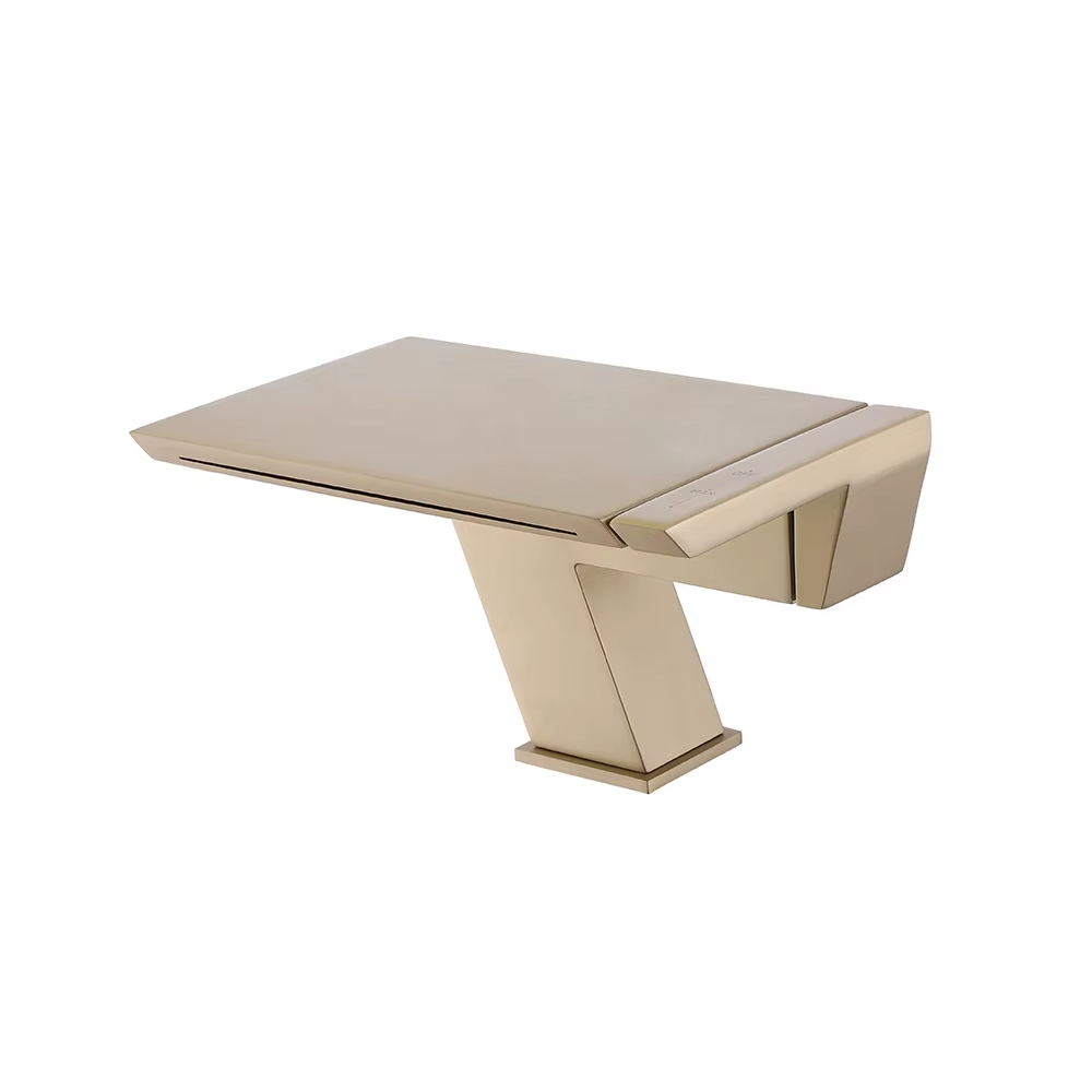 Juno Single-Hole Brushed Gold Finish Bathroom Basin Faucets Creative Waterfall Design for Hot Cold Water
