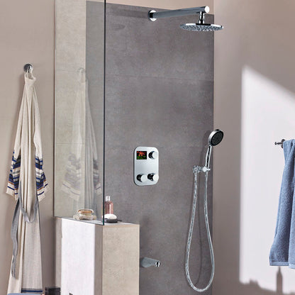 Modern Bathroom Digital Water Temperature Display Wall Mount Brass Chrome Finish Round Shower Head Set and Faucet
