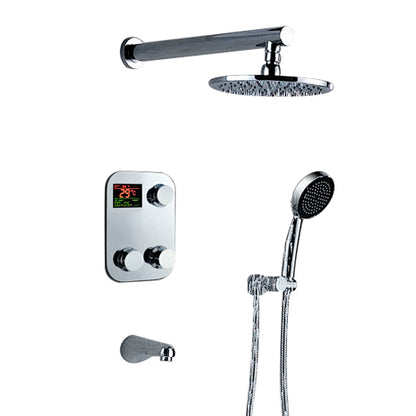 Modern Bathroom Digital Water Temperature Display Wall Mount Brass Chrome Finish Round Shower Head Set and Faucet