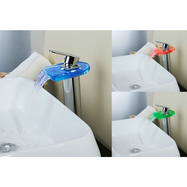 Modern Bathroom Waterfall Glass Single Lever Chrome LED Sink Faucets