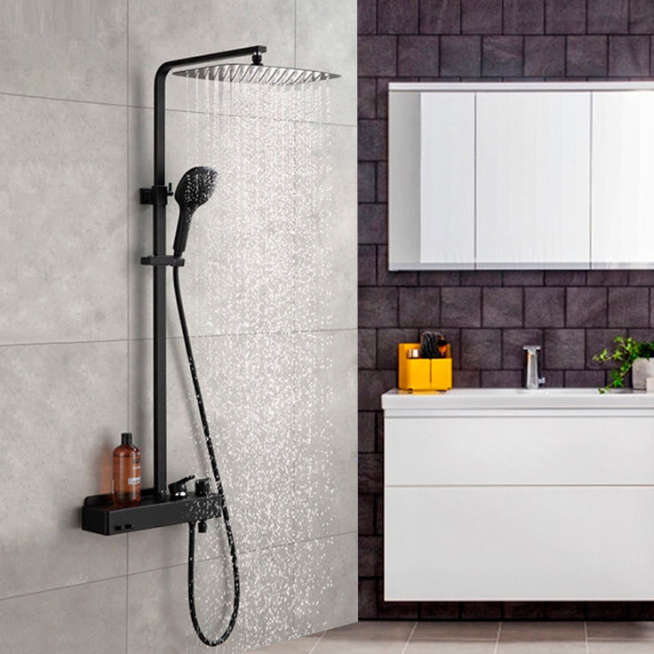 Modern Rainfall Matte Black Wall Mount Rectangle Shower Head Set
