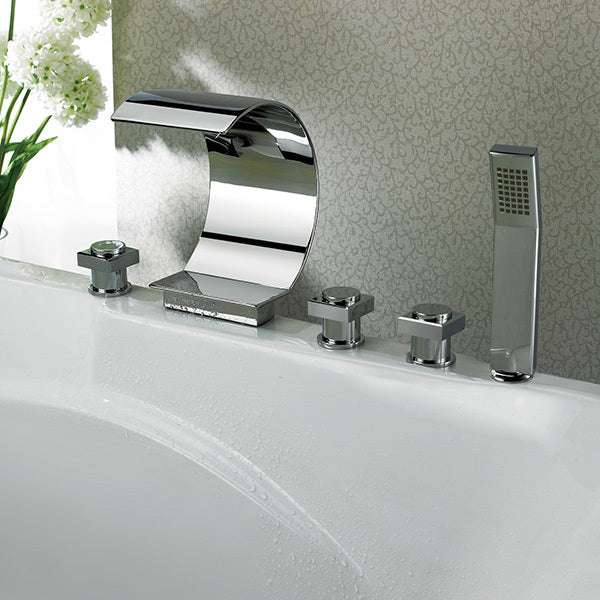 Tours MPF02 Roman Chrome C Shape Waterfall Bath Tub Faucet Mixer Tap With Hand Spray Shower
