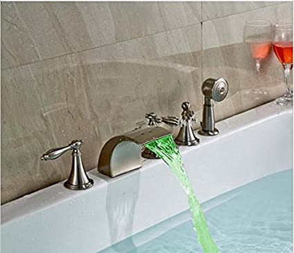 Juno Wall Mounted Brushed Nickel Bathtub Shower Faucet Mixer Tap With Hand Held Shower