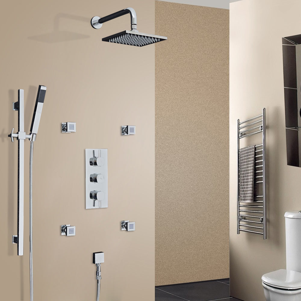Nantes Thermostatic Chrome Finish Shower System With Large Rain Head Rail Kit