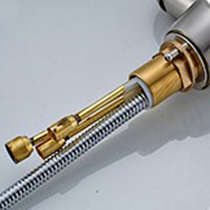 Natalie Brushed Nickel Kitchen Sink Faucet Deck Mounted Single Handle Swivel Water Outlet Pull Out Spout