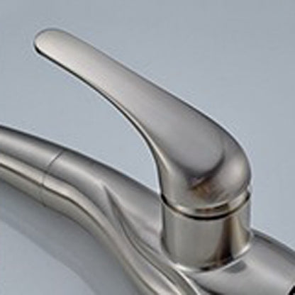 Natalie Brushed Nickel Kitchen Sink Faucet Deck Mounted Single Handle Swivel Water Outlet Pull Out Spout