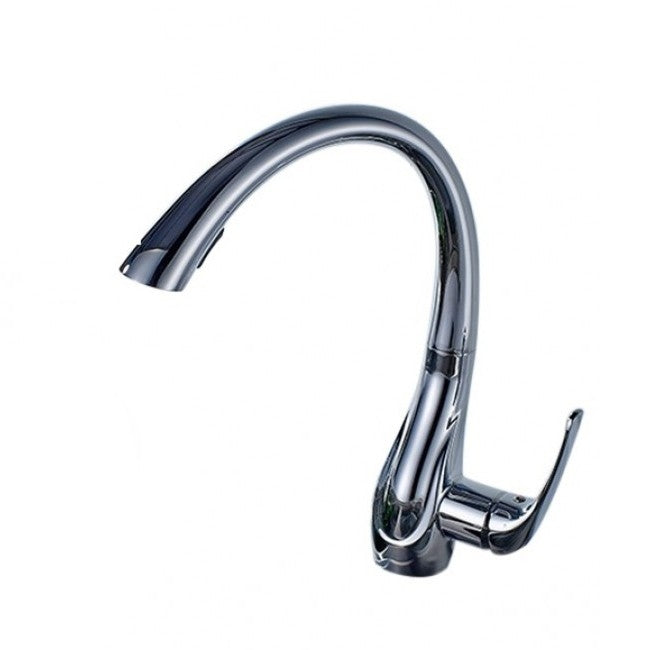 Natalie Chrome Finish Kitchen Sink Faucet Deck Mounted Single Handle Swivel Water Outlet Pull Out Spout