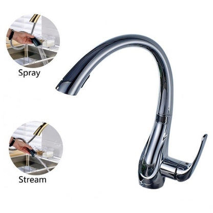 Natalie Chrome Finish Kitchen Sink Faucet Deck Mounted Single Handle Swivel Water Outlet Pull Out Spout