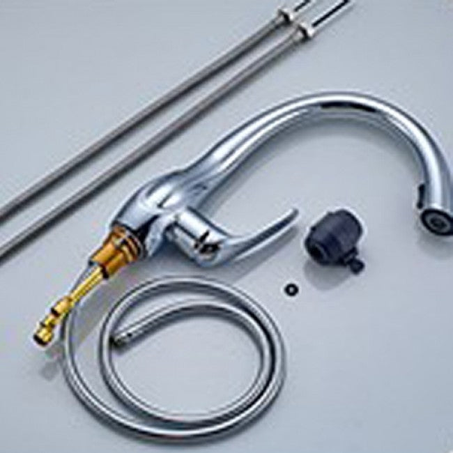 Natalie Chrome Finish Kitchen Sink Faucet Deck Mounted Single Handle Swivel Water Outlet Pull Out Spout