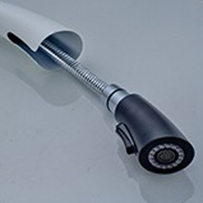 Natalie White Paint Kitchen Sink Faucet Deck Mounted Single Handle Swivel Water Outlet Pull Out Spout 