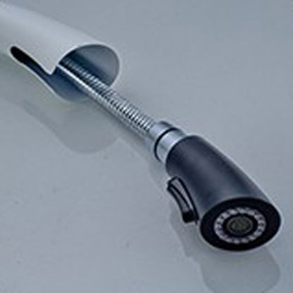 Natalie White Paint Kitchen Sink Faucet Deck Mounted Single Handle Swivel Water Outlet Pull Out Spout 