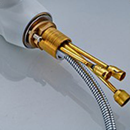 Natalie White Paint Kitchen Sink Faucet Deck Mounted Single Handle Swivel Water Outlet Pull Out Spout 