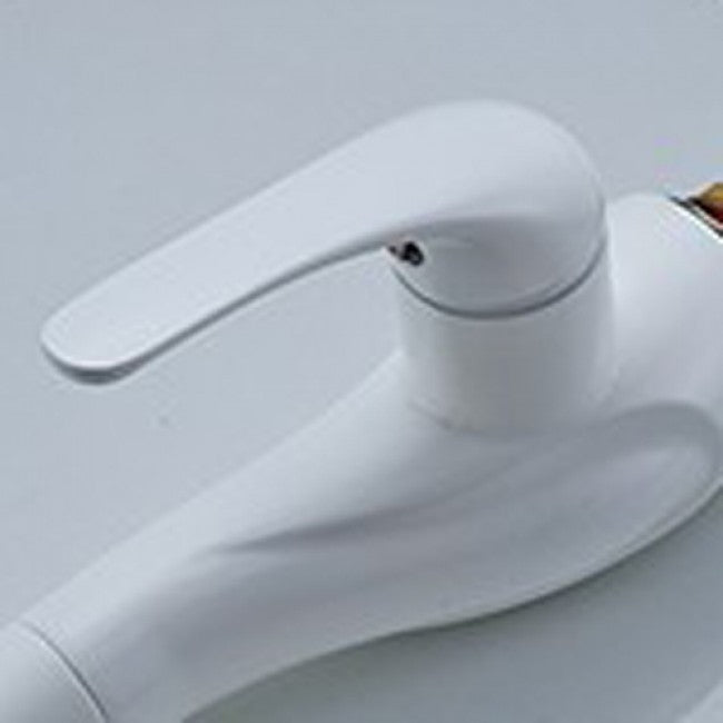 Natalie White Paint Kitchen Sink Faucet Deck Mounted Single Handle Swivel Water Outlet Pull Out Spout 