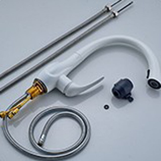 Natalie White Paint Kitchen Sink Faucet Deck Mounted Single Handle Swivel Water Outlet Pull Out Spout 