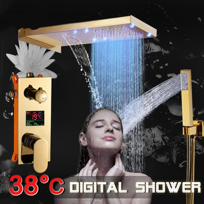 Natural Rainy Waterfall LED Widespread Shower Head with Hand-Held Shower