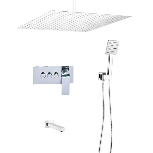 New 16 Inch Rain Shower Head with Push Button 3 Way Shower Mixer