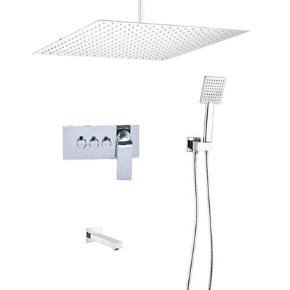 New 16 Inch Rain Shower Head with Push Button 3 Way Shower Mixer