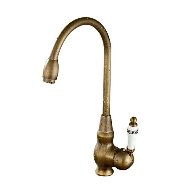 New Antique Brass Hot & Cold Deck Mounted Single Handle Kitchen Faucet 