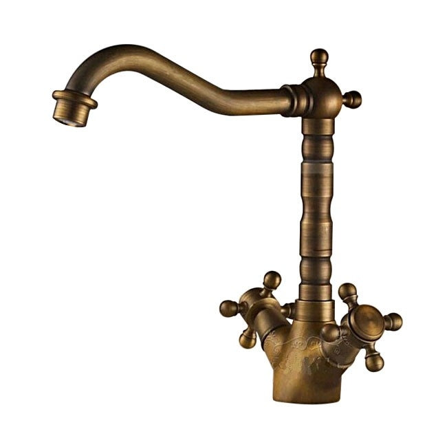 New Antique Design Dual Handle Long Neck Brass Kitchen Faucet