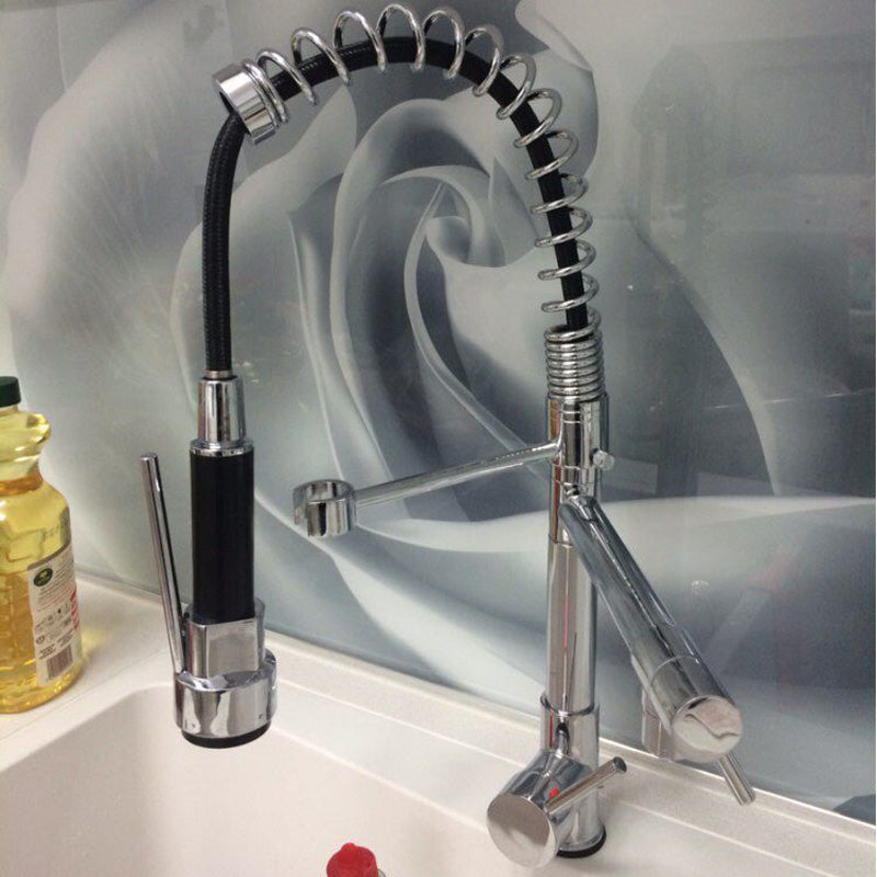 New Design Chrome Finish Pull-Down Spring Kitchen Faucet Swivel Spout Vessel Sink Faucet