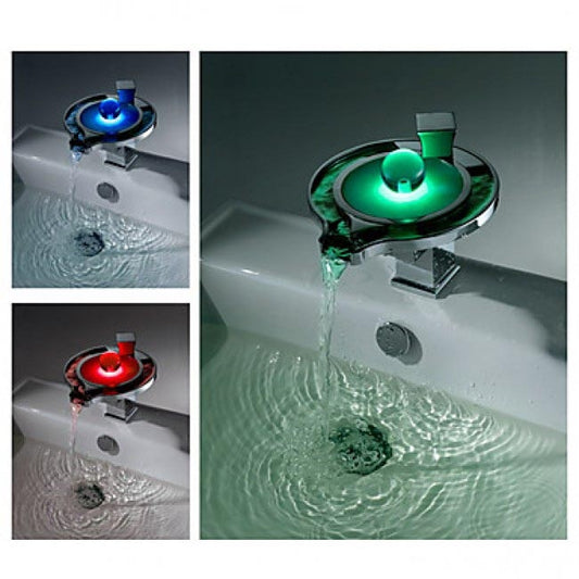 New Design Color Changing LED Waterfall Bathroom Sink Faucet Chrome