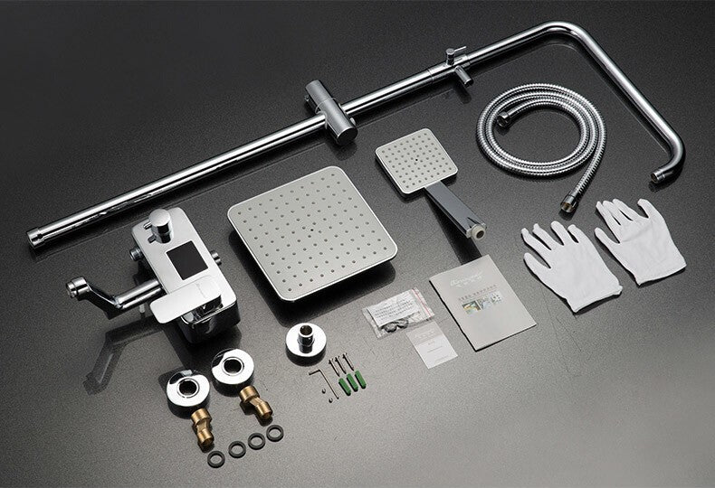 New Digital Display 8 inch Square Rain Shower Set with Handheld Shower Faucet