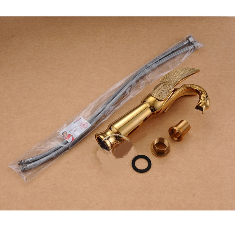 New Gold Finish Single Lever Deck Mounted Bathroom Sink Faucet Mixer