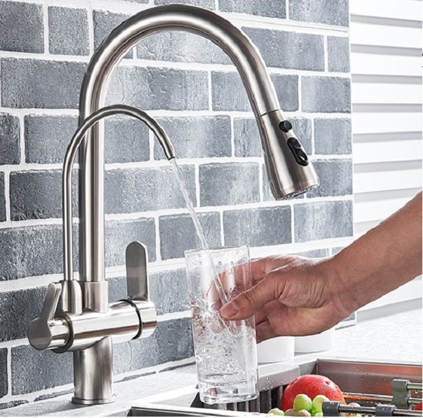 New Juno Brushed Touch Kitchen Faucet Deck Mount Swivel Dual Function Tap