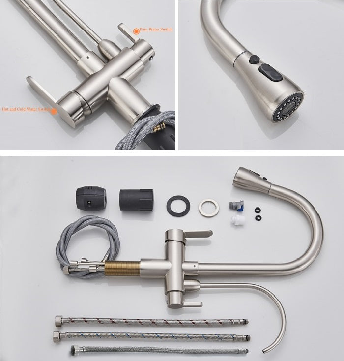 New Juno Brushed Touch Kitchen Faucet Deck Mount Swivel Dual Function Tap