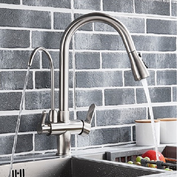 New Juno Brushed Touch Kitchen Faucet Deck Mount Swivel Dual Function Tap