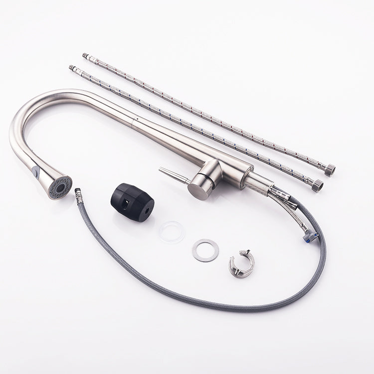 New Brushed Chrome Finish Pull-Out Kitchen Faucet