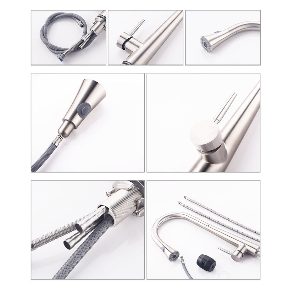 New Brushed Chrome Finish Pull-Out Kitchen Faucet