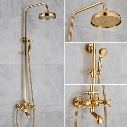 Juno Antique Brass Rainfall Dual Handle Mixer Faucet With Telephone Style Handheld Shower
