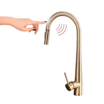 New Modern Design Brushed Gold Finish Touch Kitchen Faucet Pull Out Spray