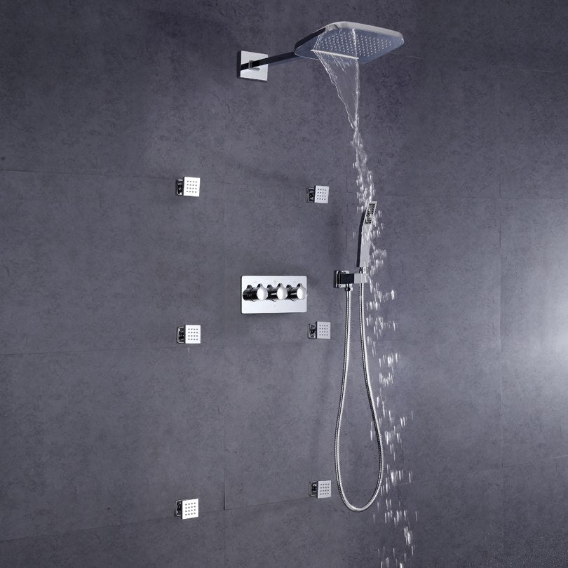 Juno Rain Waterfall Mixer Wall Mount Bathroom Shower with Handheld Shower & Body Jets