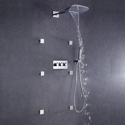 Juno Rain Waterfall Mixer Wall Mount Bathroom Shower with Handheld Shower & Body Jets