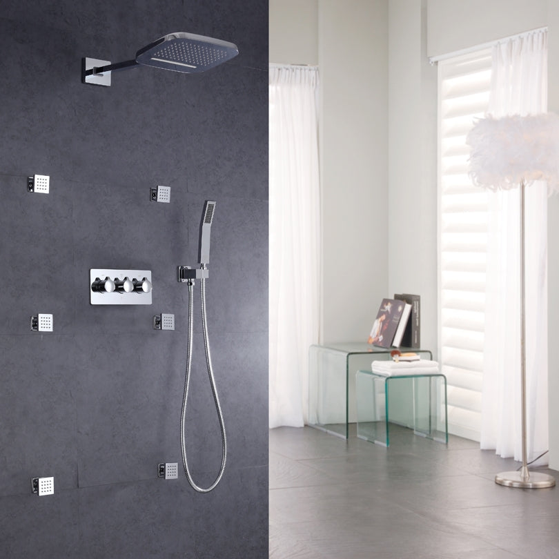Juno Rain Waterfall Mixer Wall Mount Bathroom Shower with Handheld Shower & Body Jets