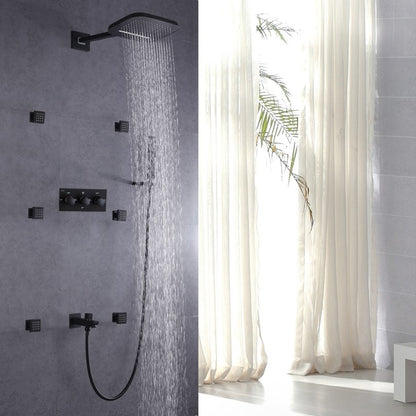 Juno Rain Waterfall Mixer Wall Mount Bathroom Shower with Handheld Shower & Body Jets