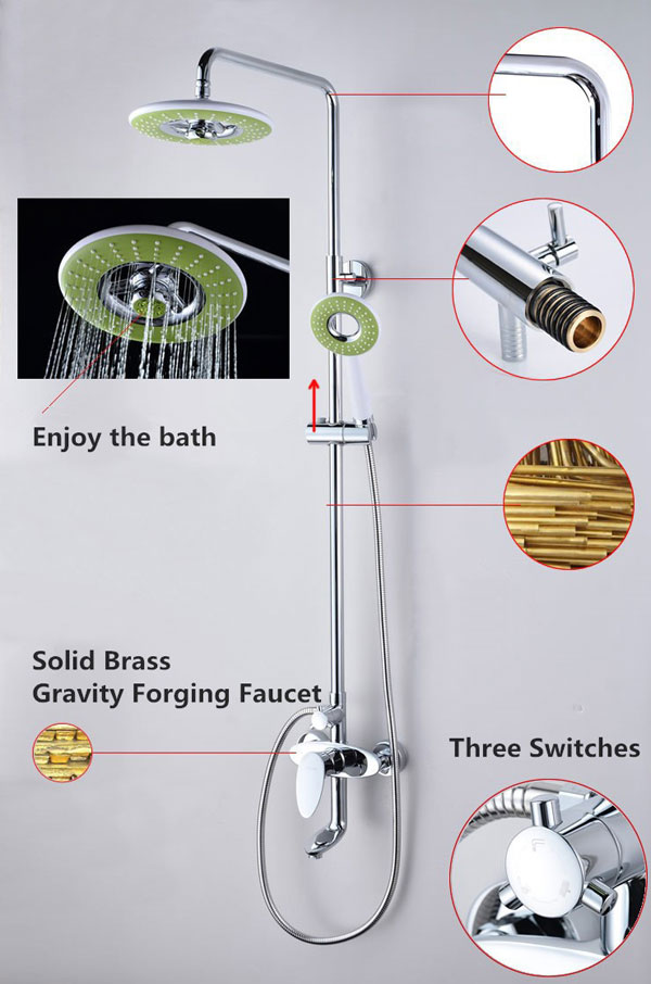 Latest Design 8 Rainfall Waterfall Chrome Finish Shower Faucet Set Bathtub Mixer Tap with Handheld Shower Head