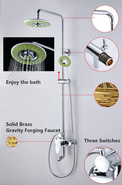 Latest Design 8 Rainfall Waterfall Chrome Finish Shower Faucet Set Bathtub Mixer Tap with Handheld Shower Head