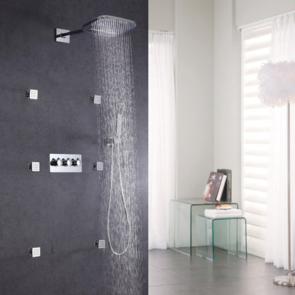 Juno Rain Waterfall Mixer Wall Mount Bathroom Shower with Handheld Shower & Body Jets