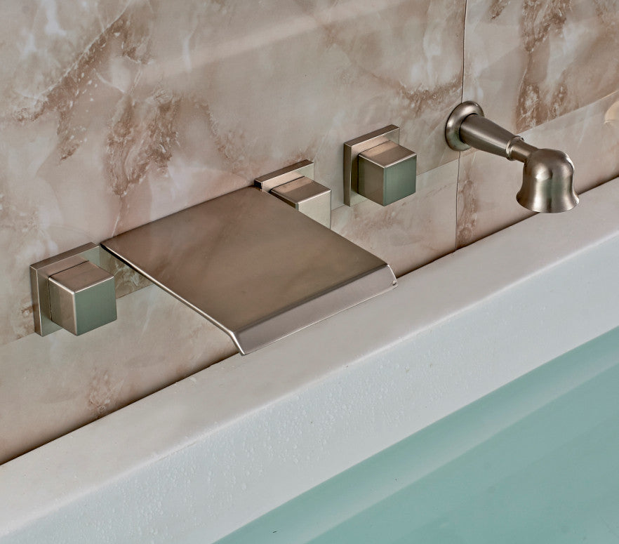 Juno Brushed Nickel Finish Bathtub Three Handles Mixer Tap