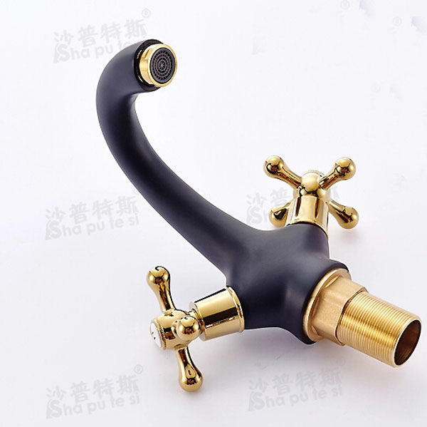 Besançon Oil Rubbed Bronze Bathroom Dual Handles Basini Vessel Sink Faucet Deck Mounted Oil Rubbed Bronze