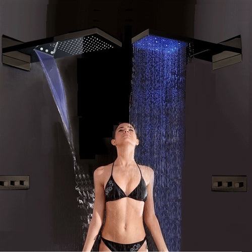 22" Dark Oil Rubbed Bronze Brass Rain Waterfall LED Shower Head