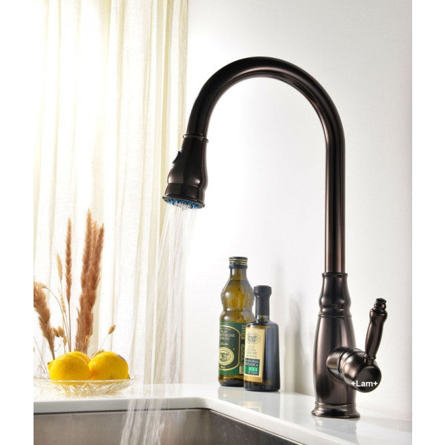 Oil Rubbed Bronze Single Hole Pull Out Faucet for Kitchen Basin 3