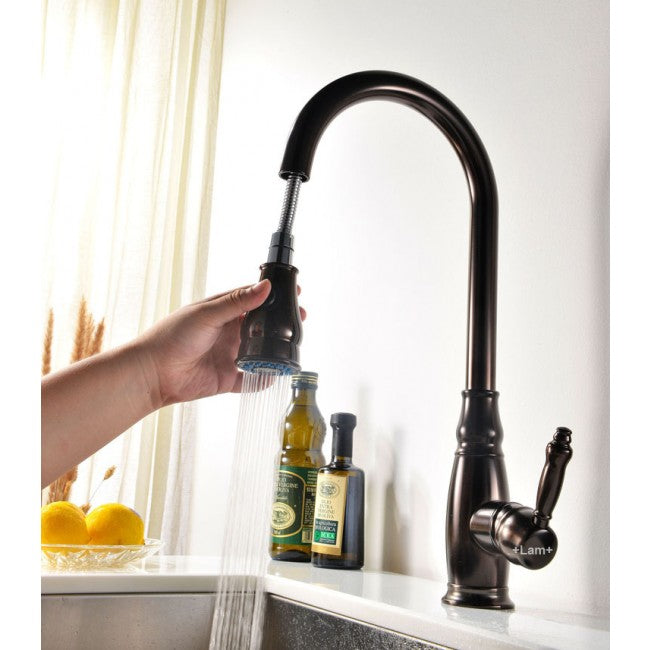 Oil Rubbed Bronze Single Hole Pull Out Faucet for Kitchen Basin 1